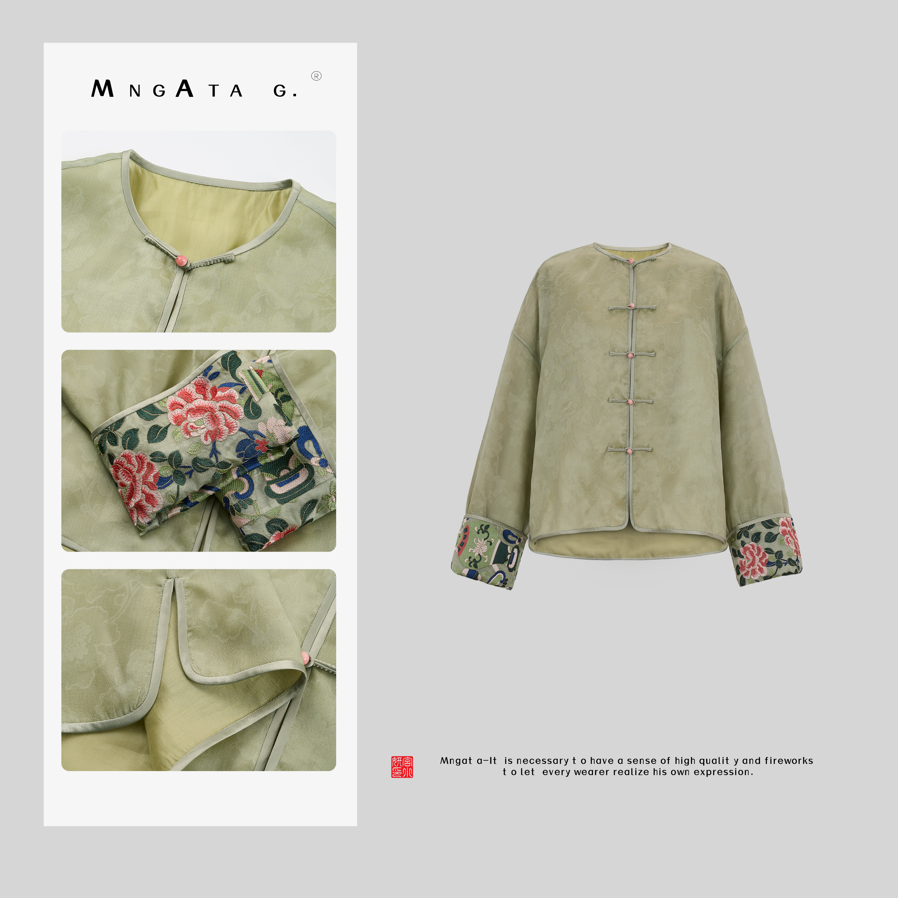MNGATA G.宫小妍【绿宝瓶】真丝丝绒25春新中式国风外套4010507