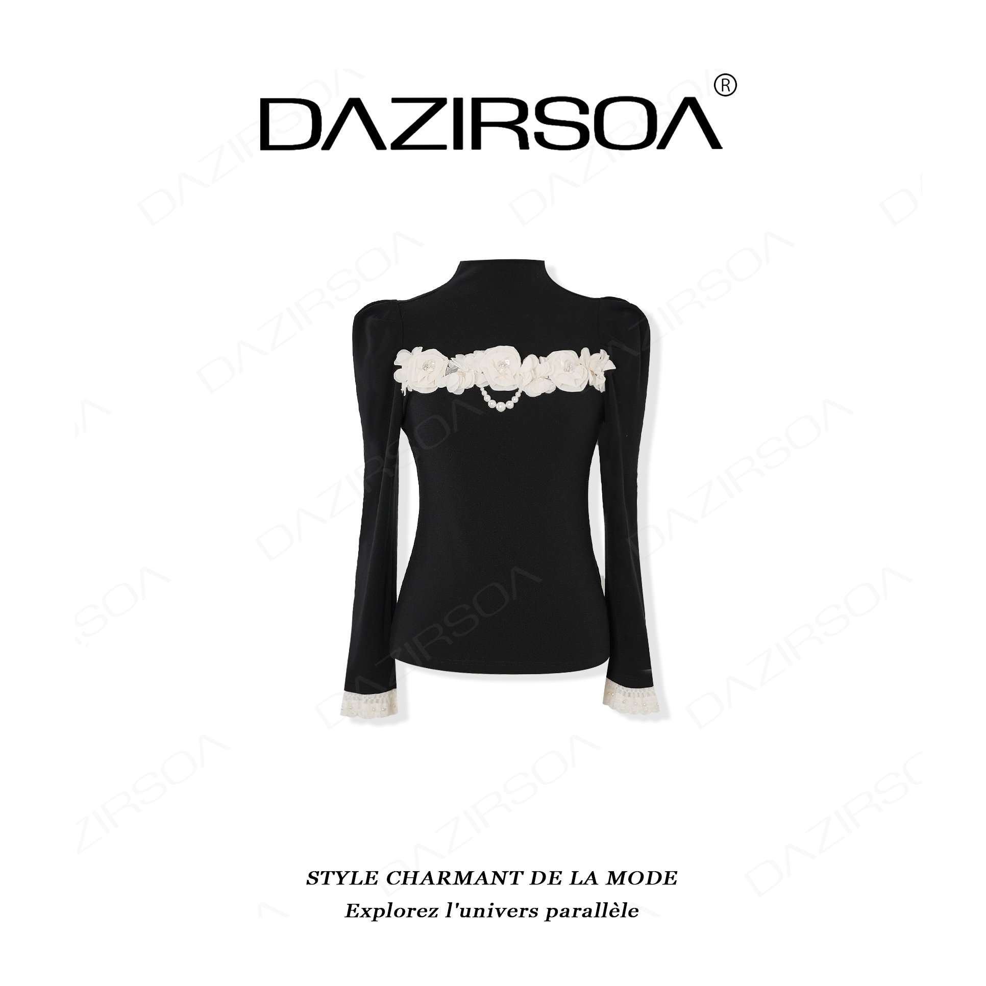 “明媚星姿”时尚百搭拼接玫瑰花洋气上衣 AB939