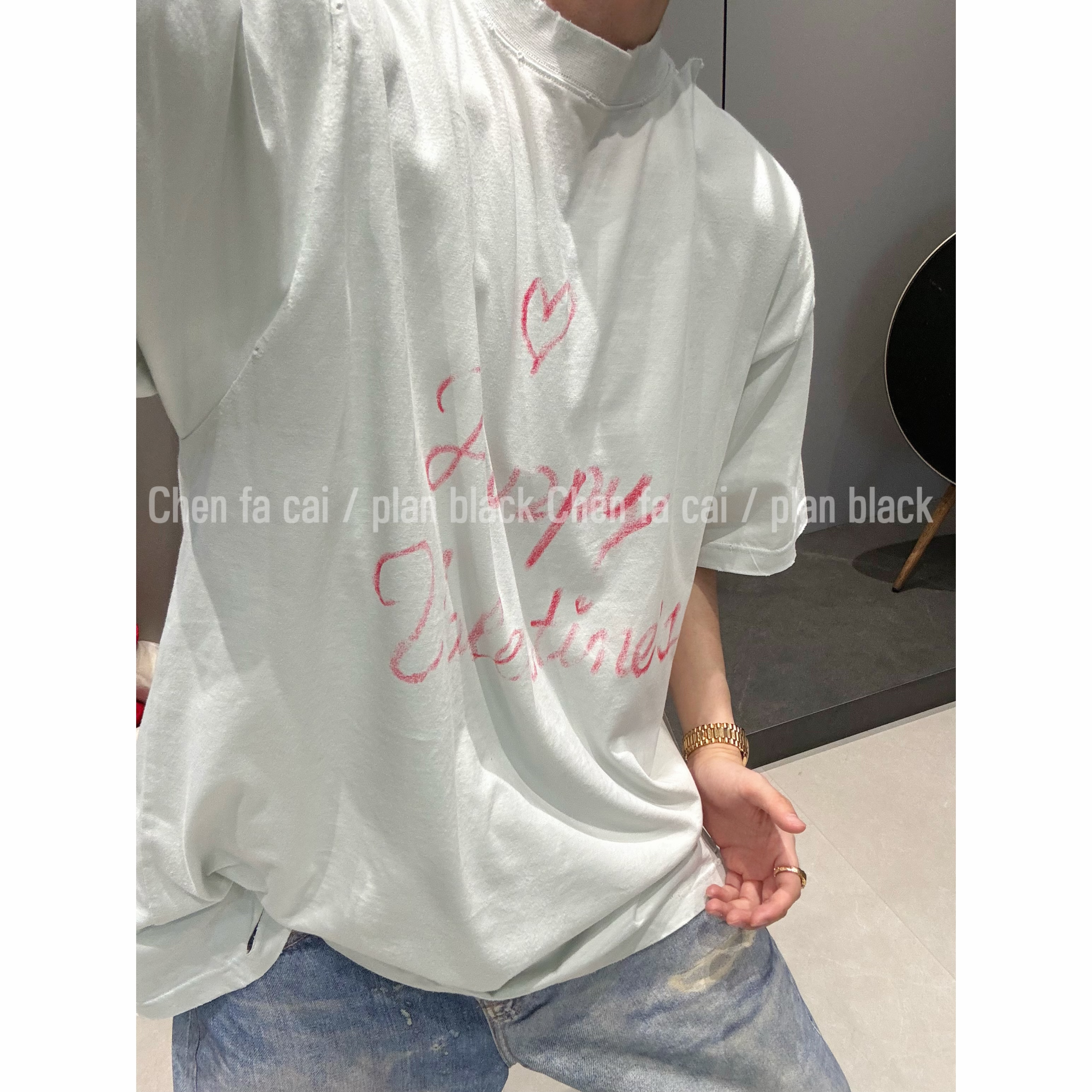 RICH陈发财【粉笔手绘】致新款手绘英文T恤！做旧磨破短袖6700