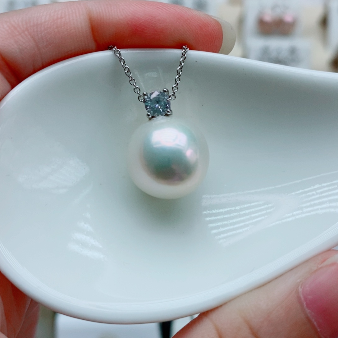 淡水珍珠银S925镶嵌吊坠(赠链)13.3mm