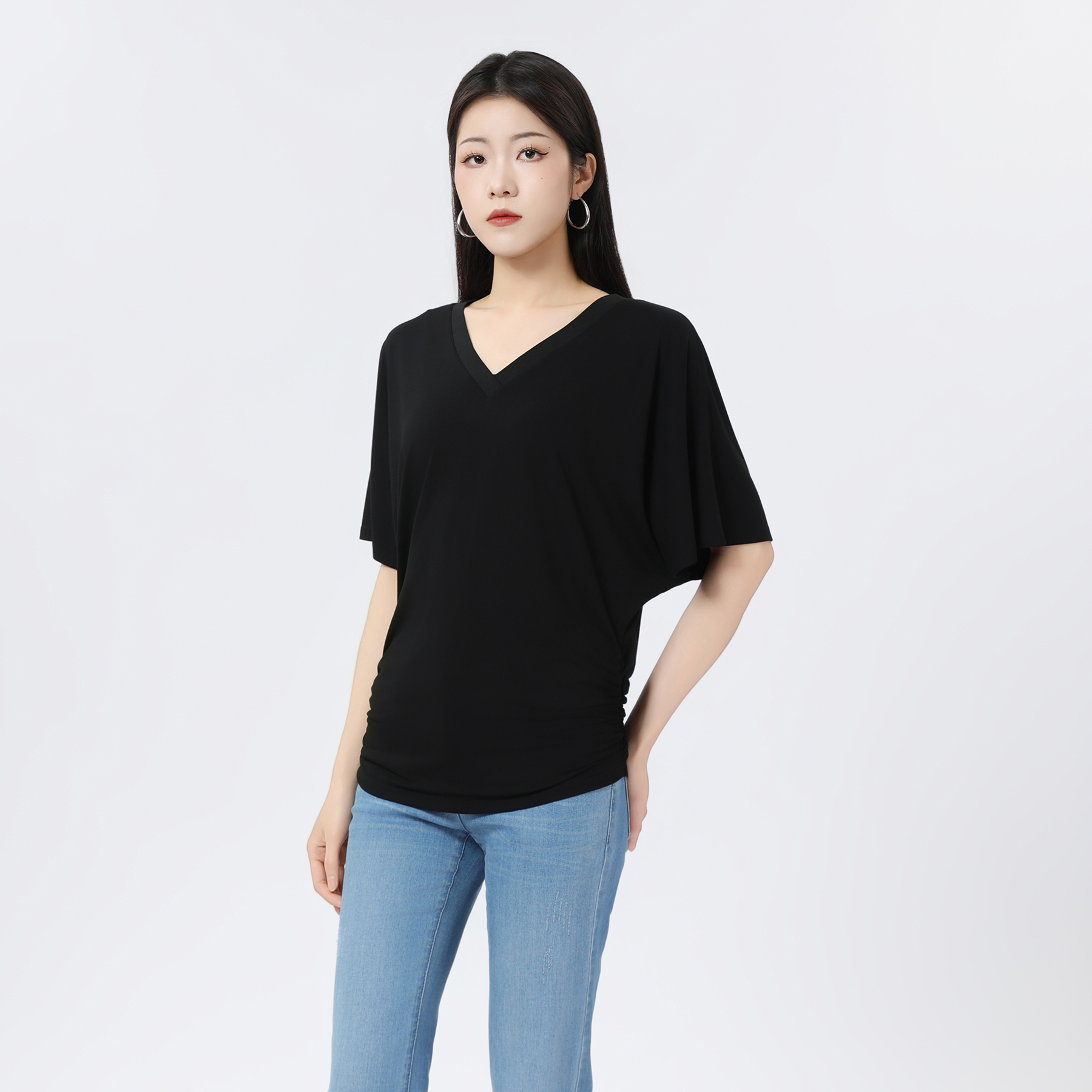 AMASS/阿玛施新款春夏百搭短袖上衣时尚气质休闲风V领T恤女530081