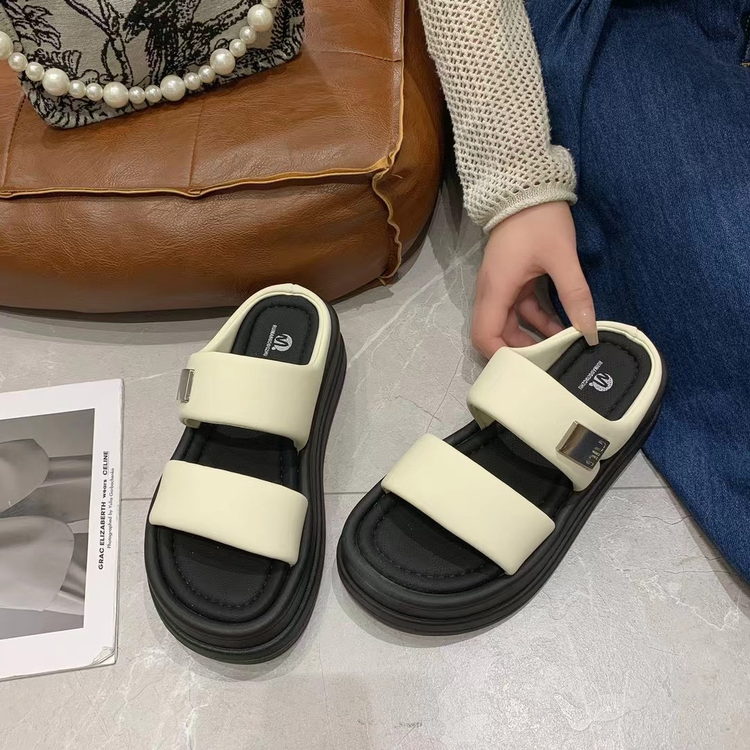 小敏家   5CM 云朵泡芙拖~~超舒适！极简风踩屎感厚底拖1688-5