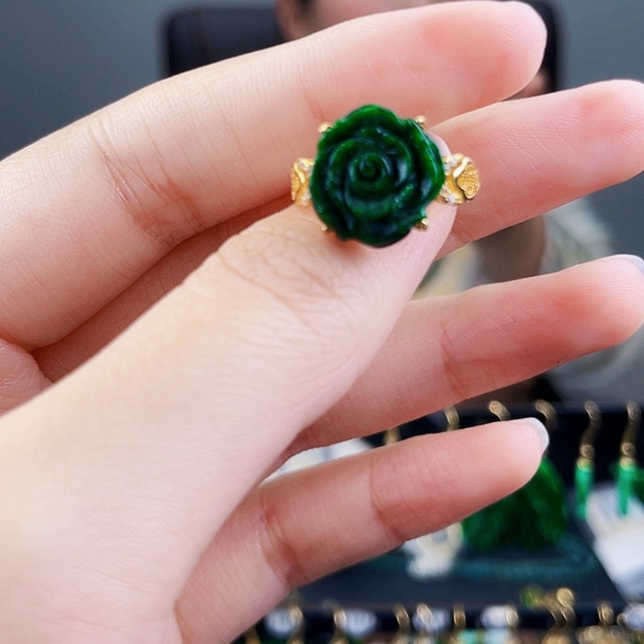 翡翠戒指银S925镶嵌饰品