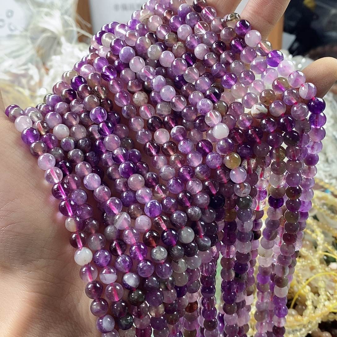 玛瑙/玉髓珠宝半成品未镶嵌一条天然6.5mm梦幻紫水晶A级