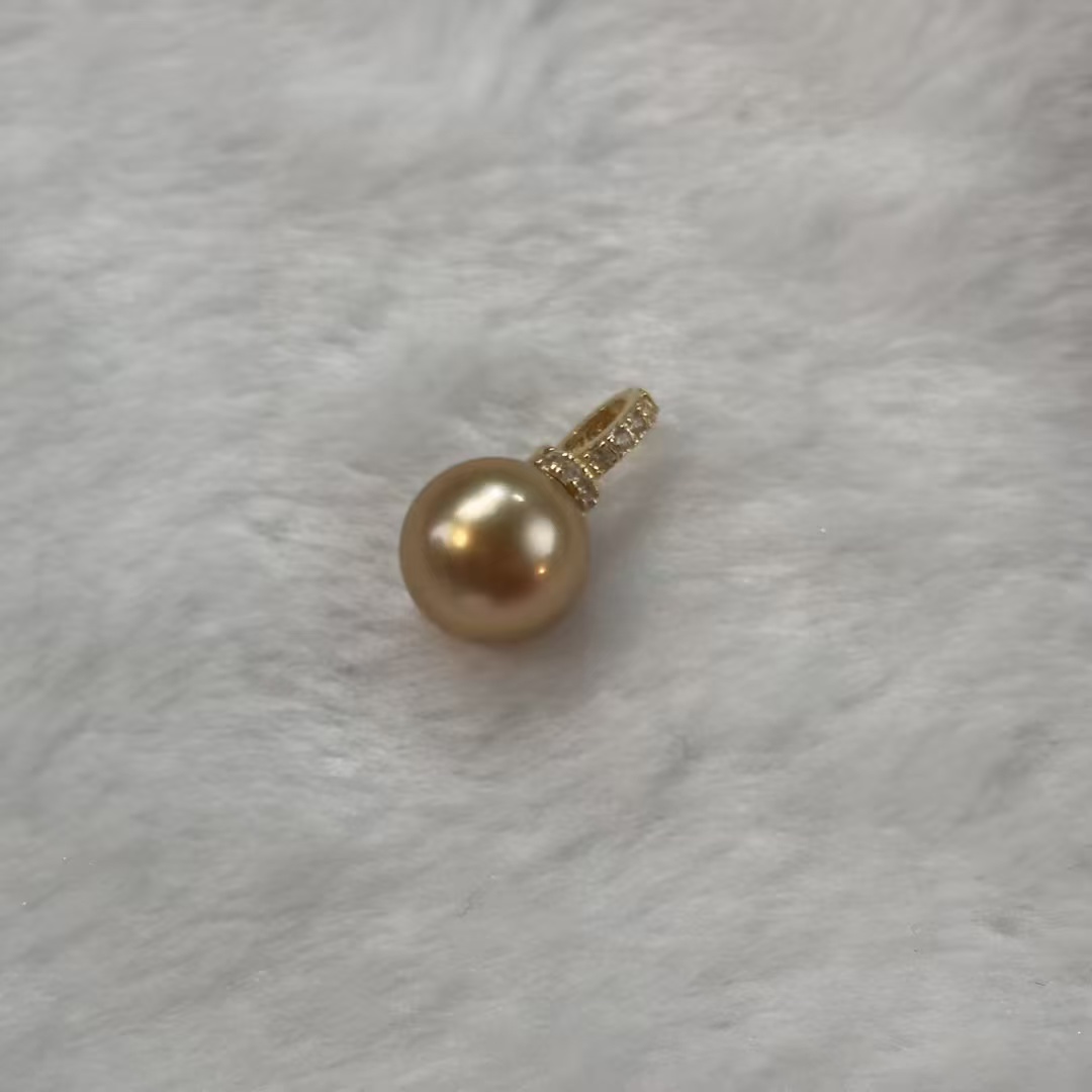 [婕妤甄选]海水南洋金珠11-12mmS925银浓金金珠万能扣吊坠