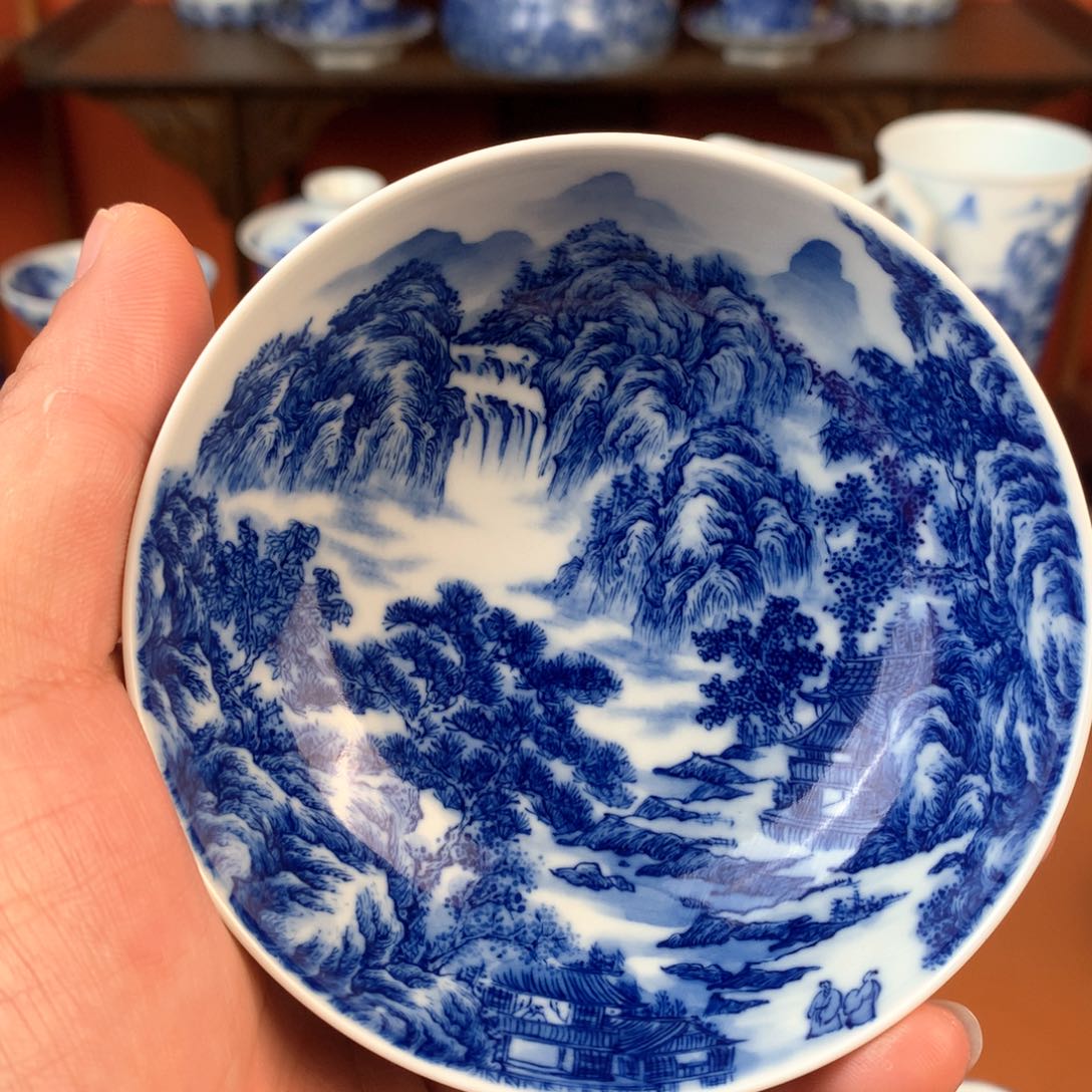 山水主人杯手工手绘
