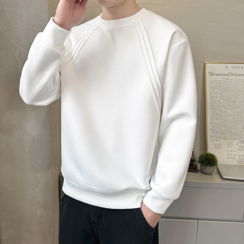 男士圆领休闲卫衣爆款褶皱线条长袖修身款2025秋季上新装 6540