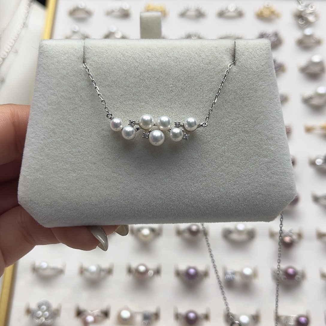 银S925镶嵌淡水珍珠套链