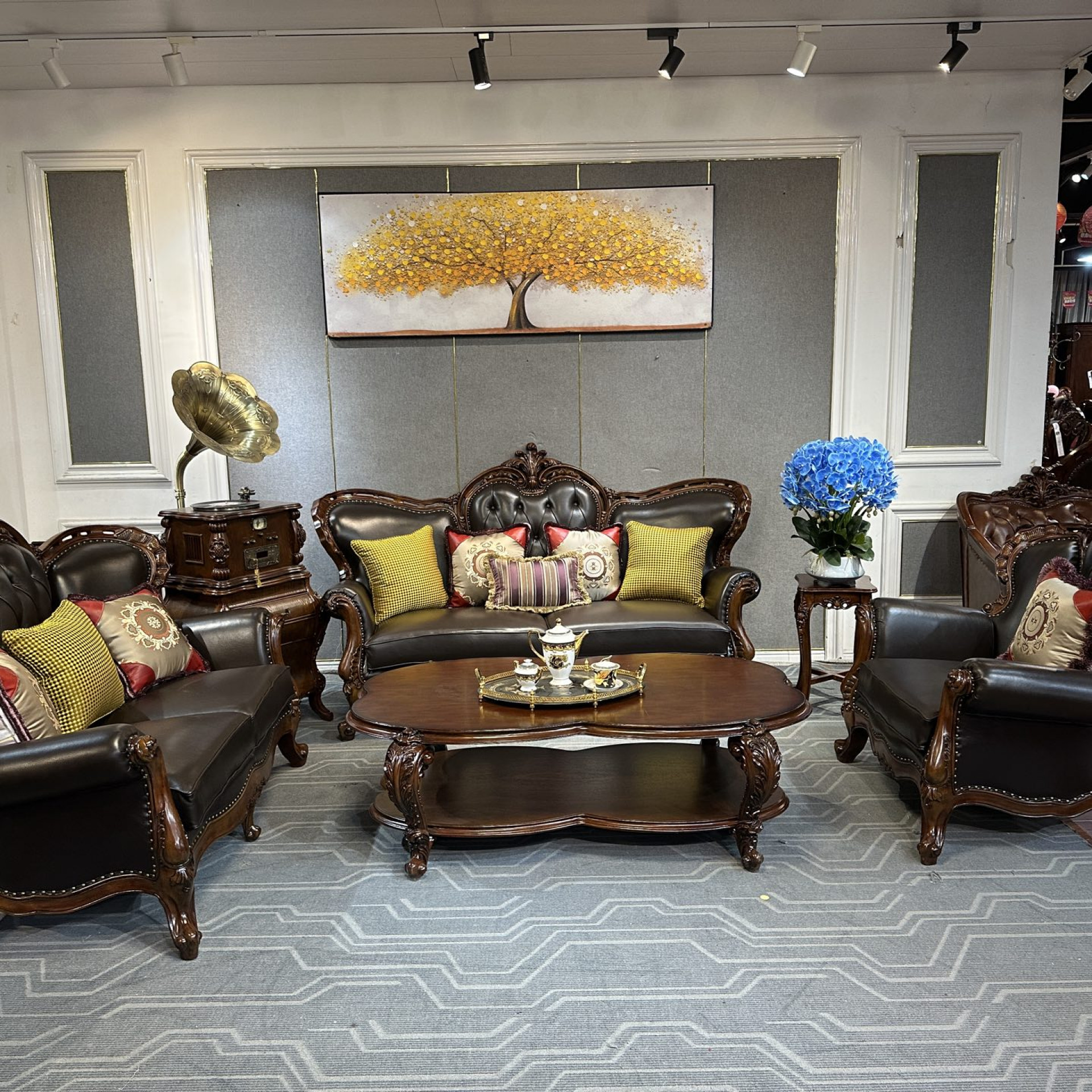 SF530组合沙发123 + CJ130长茶几1个 美式古典别墅