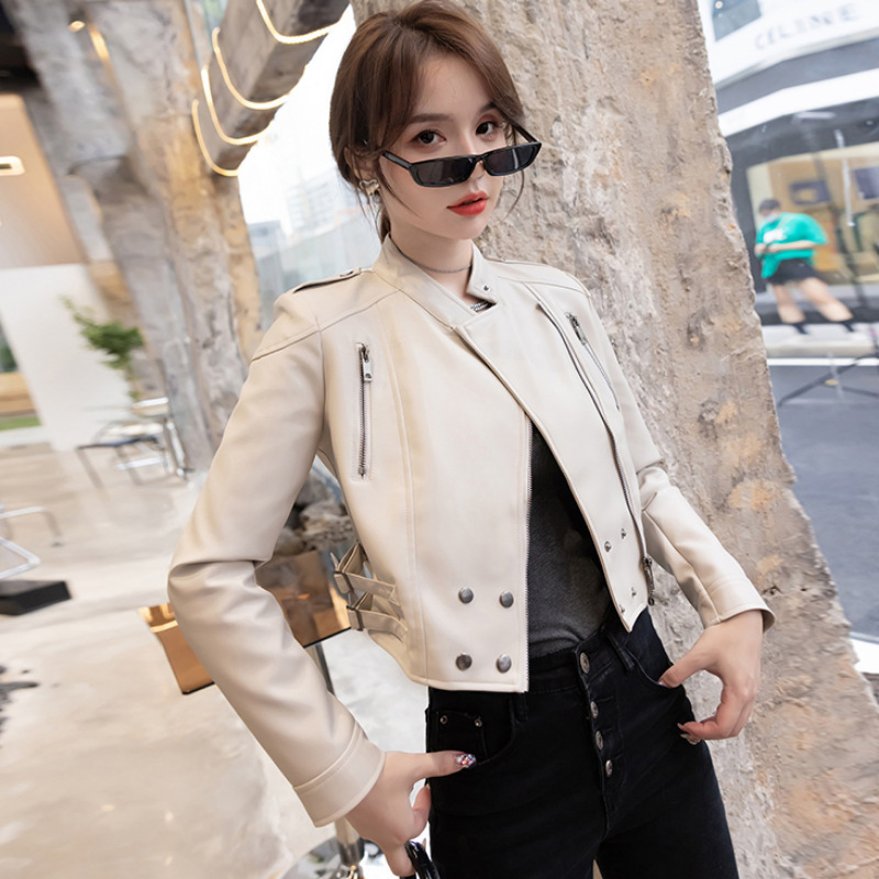小个子皮衣外套女2025年春秋季时尚修身显瘦收腰短款pu皮夹克酷潮