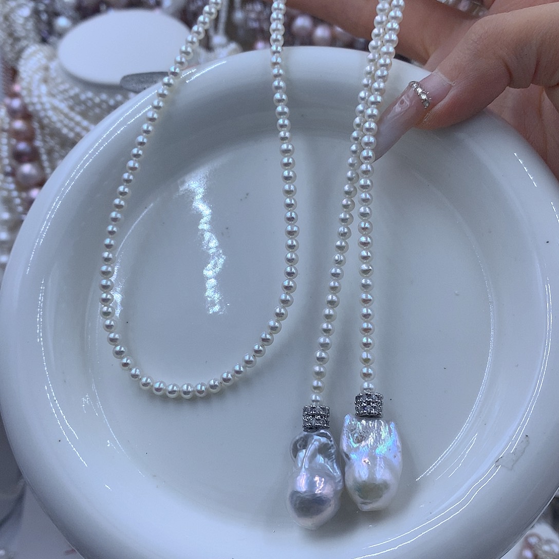 雨***后银S925镶嵌淡水珍珠项链耳饰