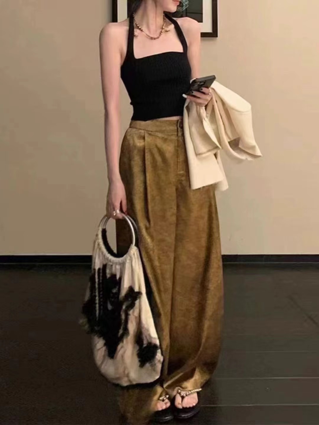 001-900春夏窄版气质通勤阔腿西装裤