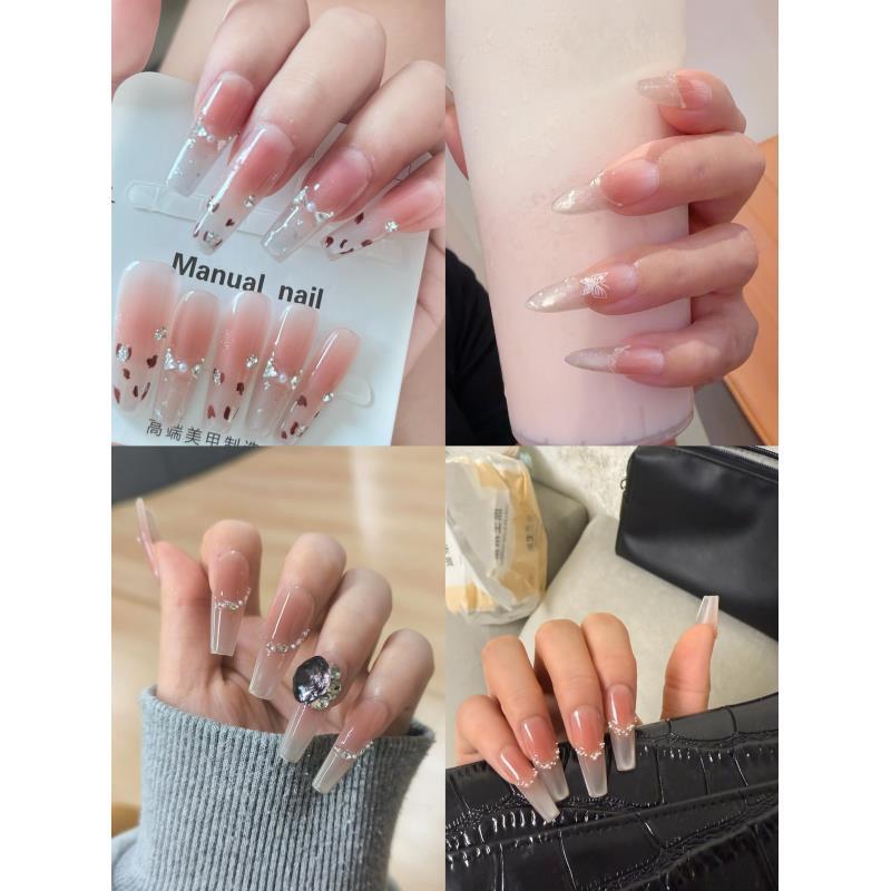 [9000-9149]手工穿戴甲夏日纯手工白色气质穿戴式渐变梯形穿戴式