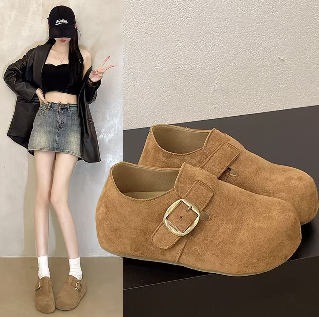 内增高勃肯鞋女全包2025年新款秋冬休闲百搭一脚蹬懒人勃肯单鞋