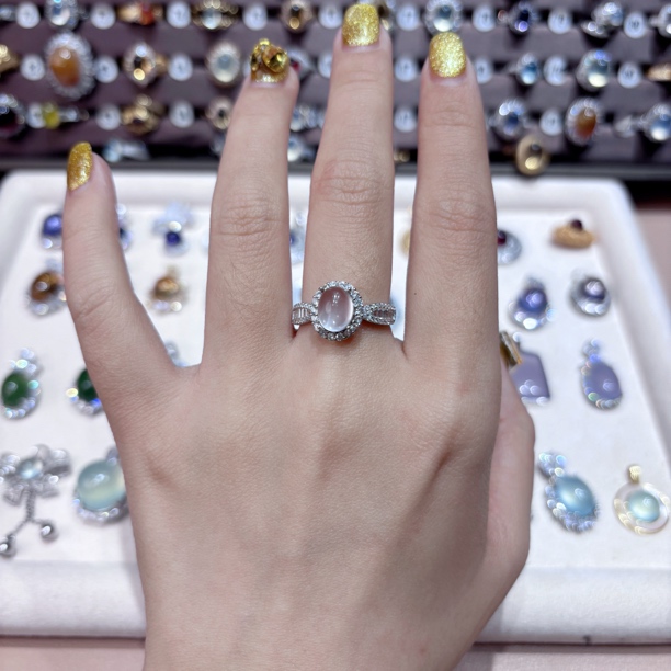 芙蓉石粉晶戒指925银活口可调节不掉色时尚小蛮腰款2025款