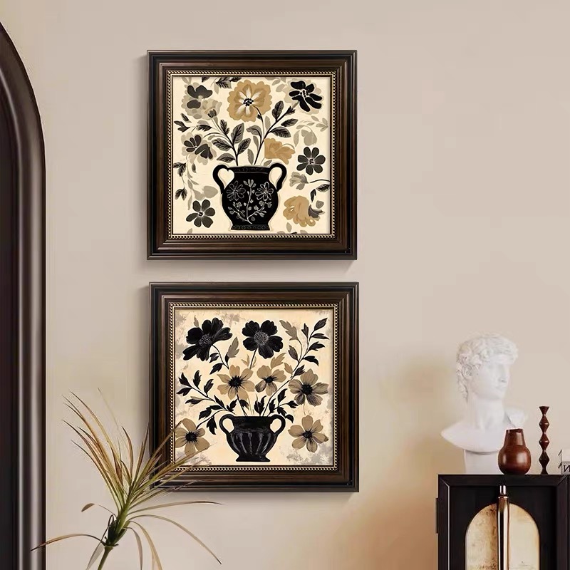 法式中古风美拉德艺术装饰画高级感复古花卉客厅卧室餐厅斗柜挂画