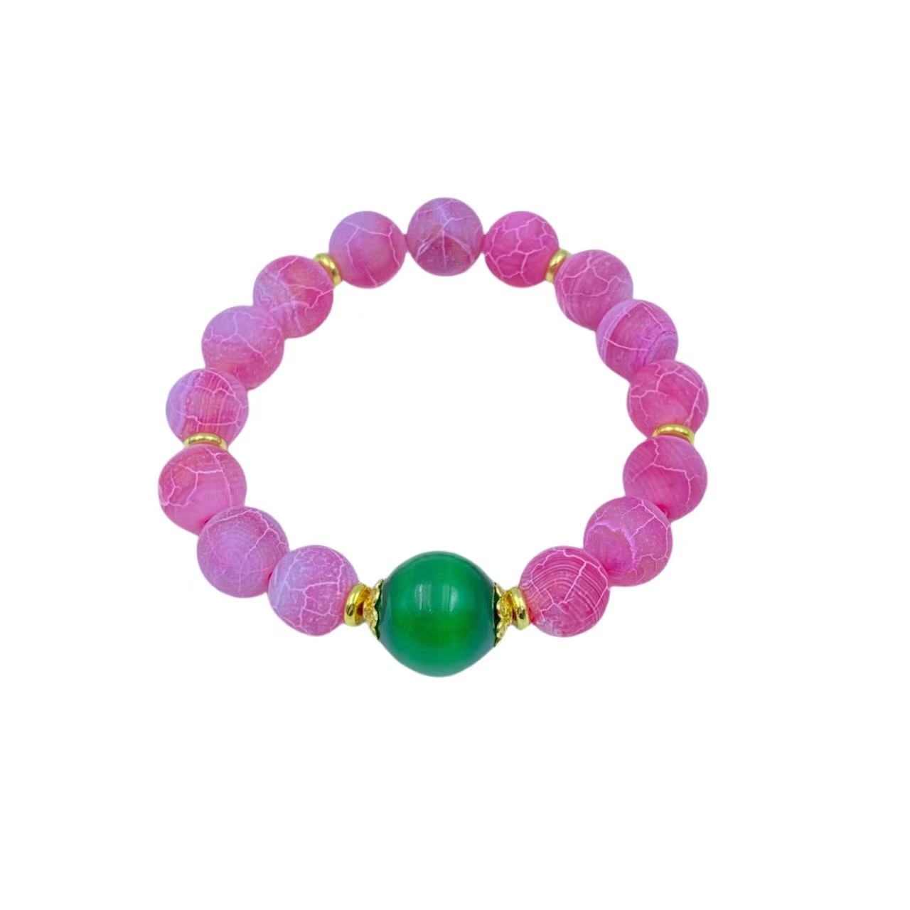 扁鹊香玛瑙樱花粉手链S906X合金