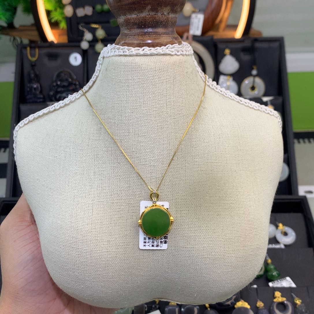 ～***～和田玉18K金镶嵌吊坠(赠链)