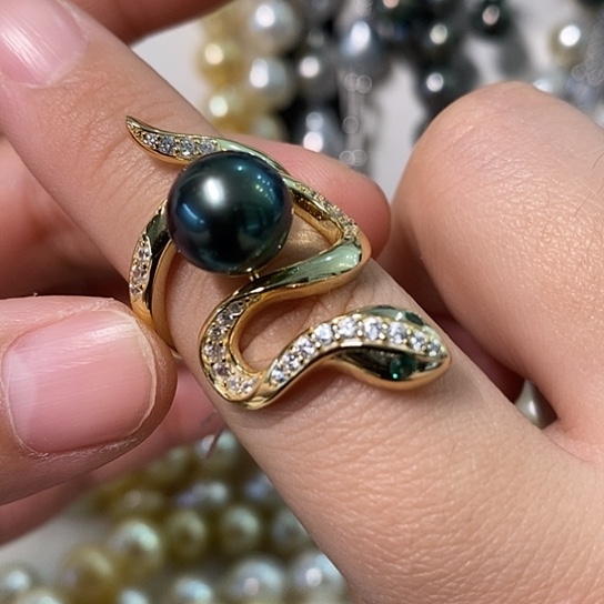 海水珍珠戒圈银S925镶嵌9-10