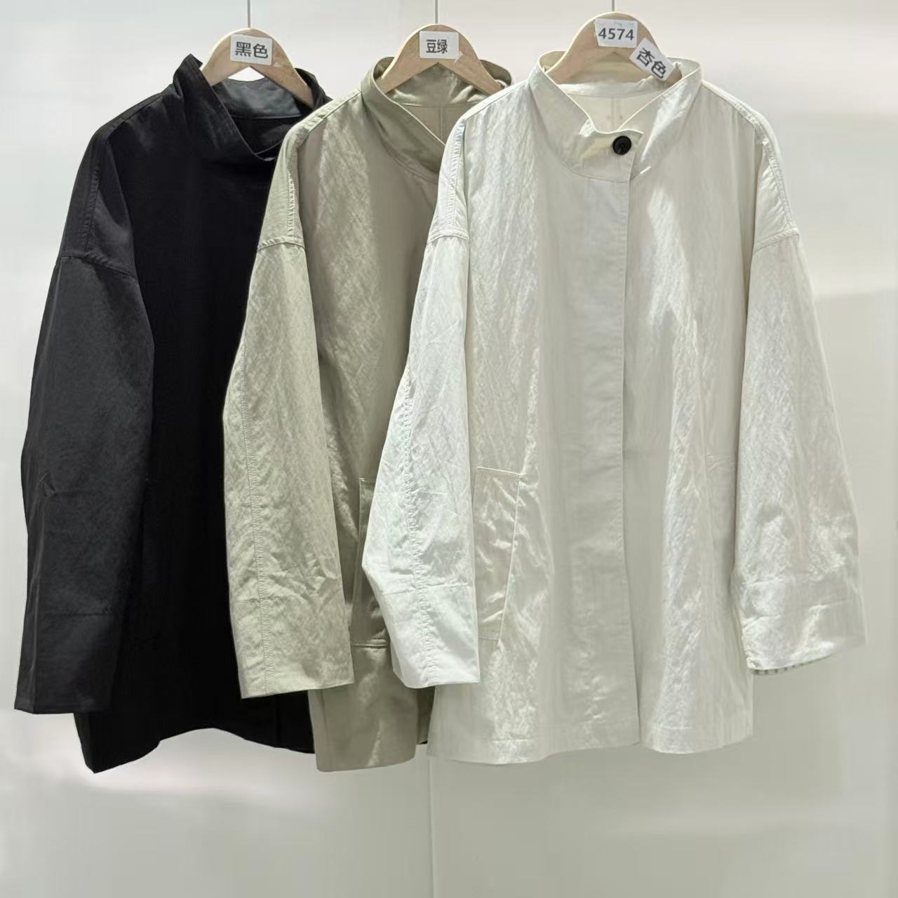 4574号80079#百搭韩系宽松立领双口袋休闲显瘦风衣外套