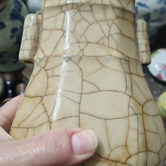 福***寿摆件一件精美哥窑双耳八方瓶全品