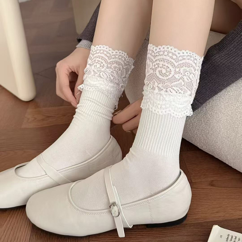 秋季蕾丝花边女中筒袜jk棉袜可爱洛丽塔ins甜美女袜