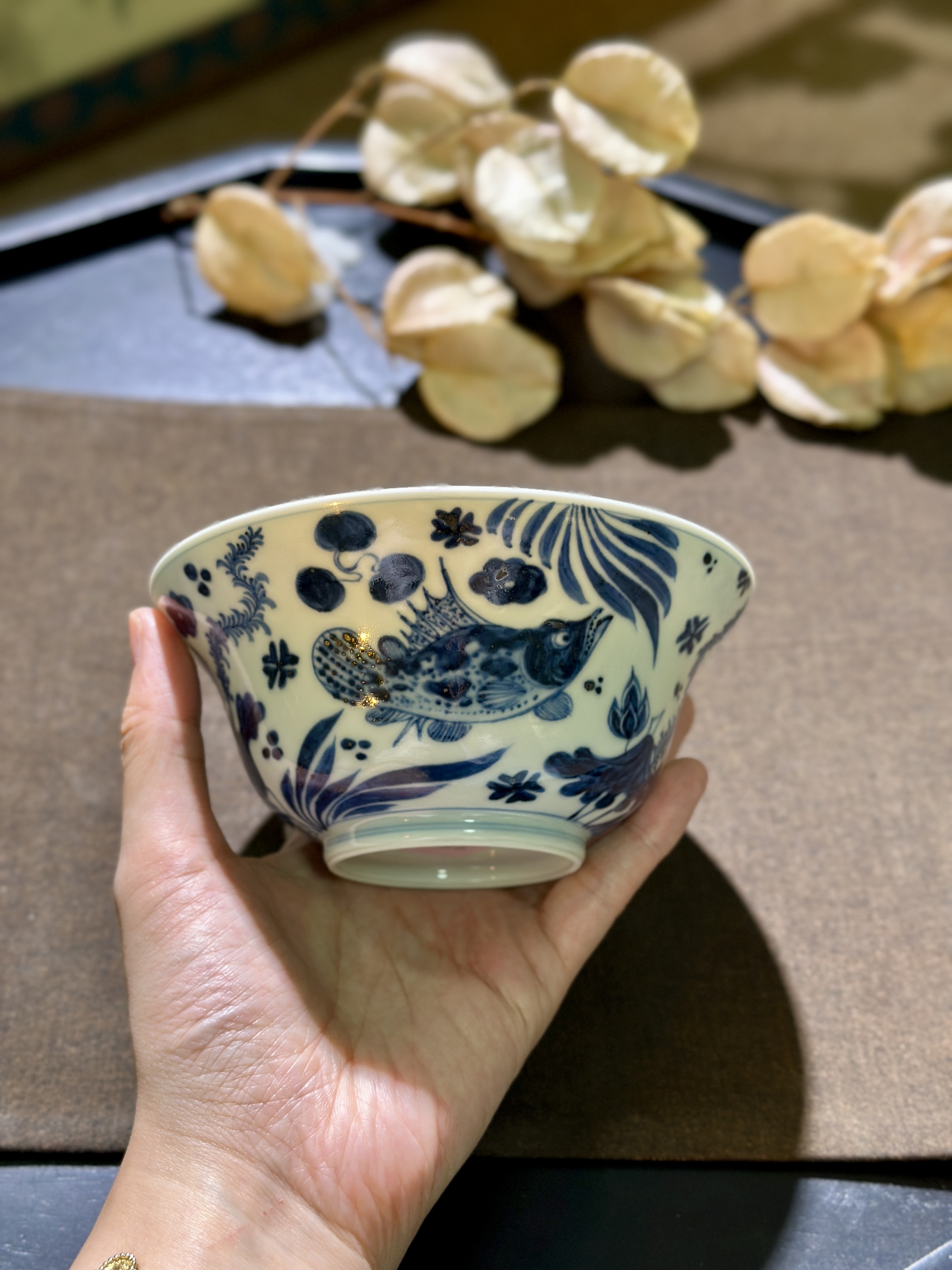 元煦窑 仿明鱼藻葫芦盖碗 建水