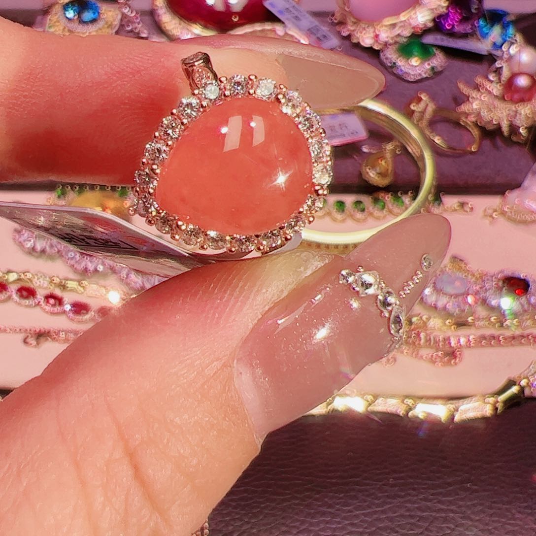 菱锰矿（红纹石）戒指银S925镶嵌