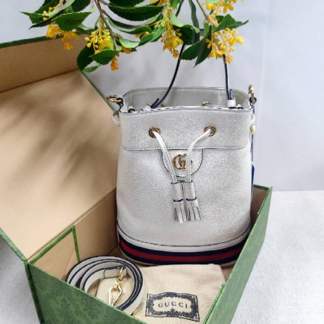99新 GUCCI/古驰 白色水桶包 C1403463 2548