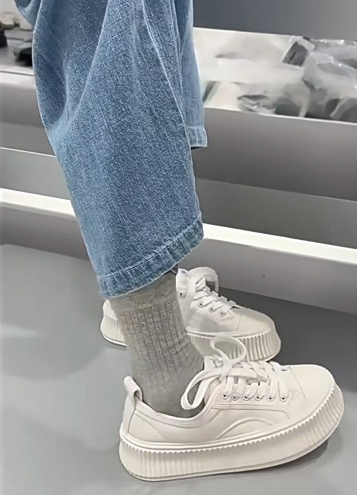 欧货  真皮饼干鞋厚底白色时尚休闲鞋