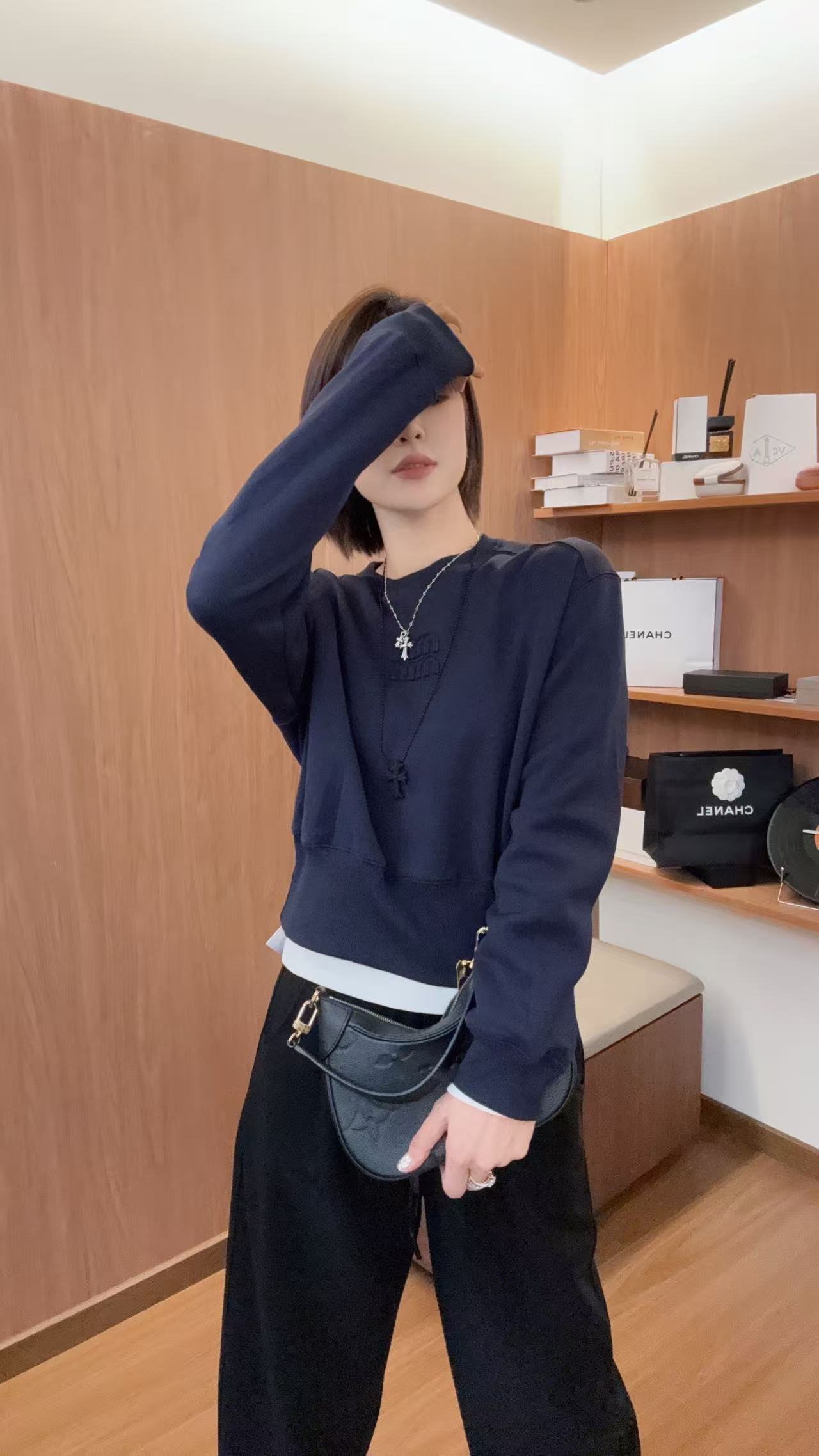 拼接针织纯圆领宽松型毛针织衫网红针织衫衫纯色