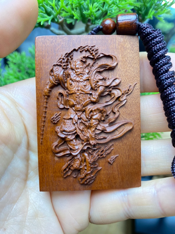 天然枣木王元帅实木雕刻王灵官吊坠男女平安脖挂件