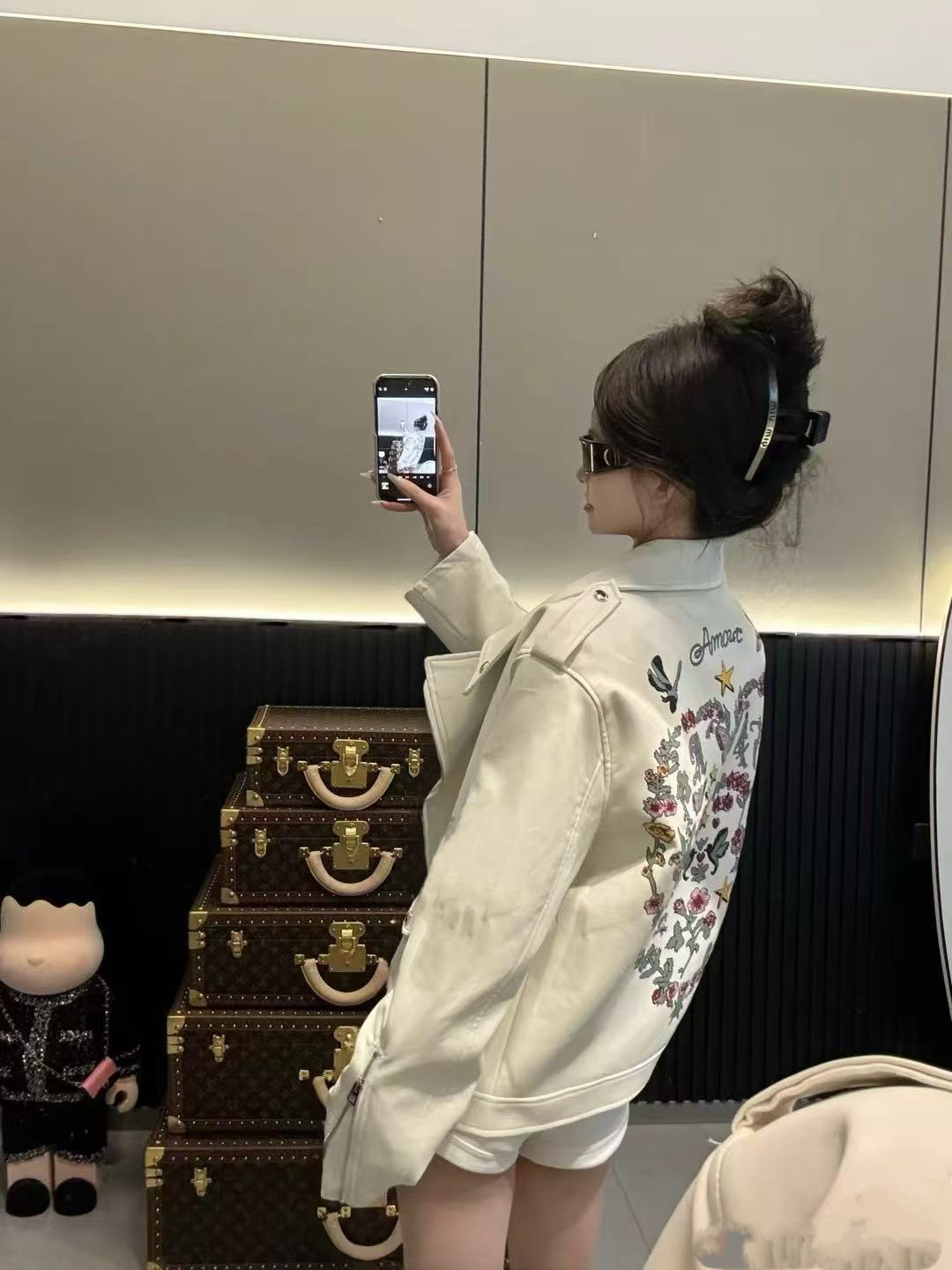 现货！高定新款印花pu机车外套宽松版外套女2025春季新款