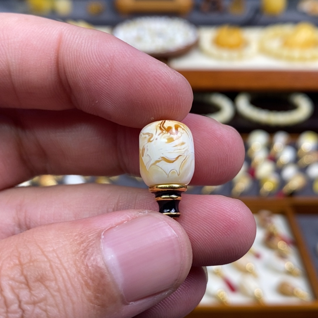 蜜蜡18K金镶嵌裸石配饰三通尺寸11