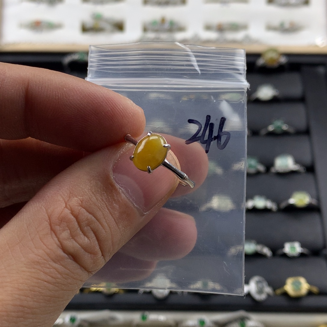 翡翠银S925镀金镶嵌戒指246