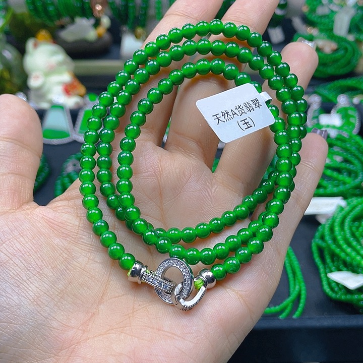 翡翠未镶嵌颈饰阳绿项链5