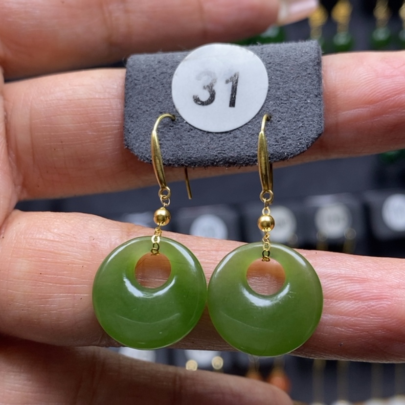 【闪购商品】和田玉耳饰18K金镶嵌15.6x3.6mm平安公主扣耳饰