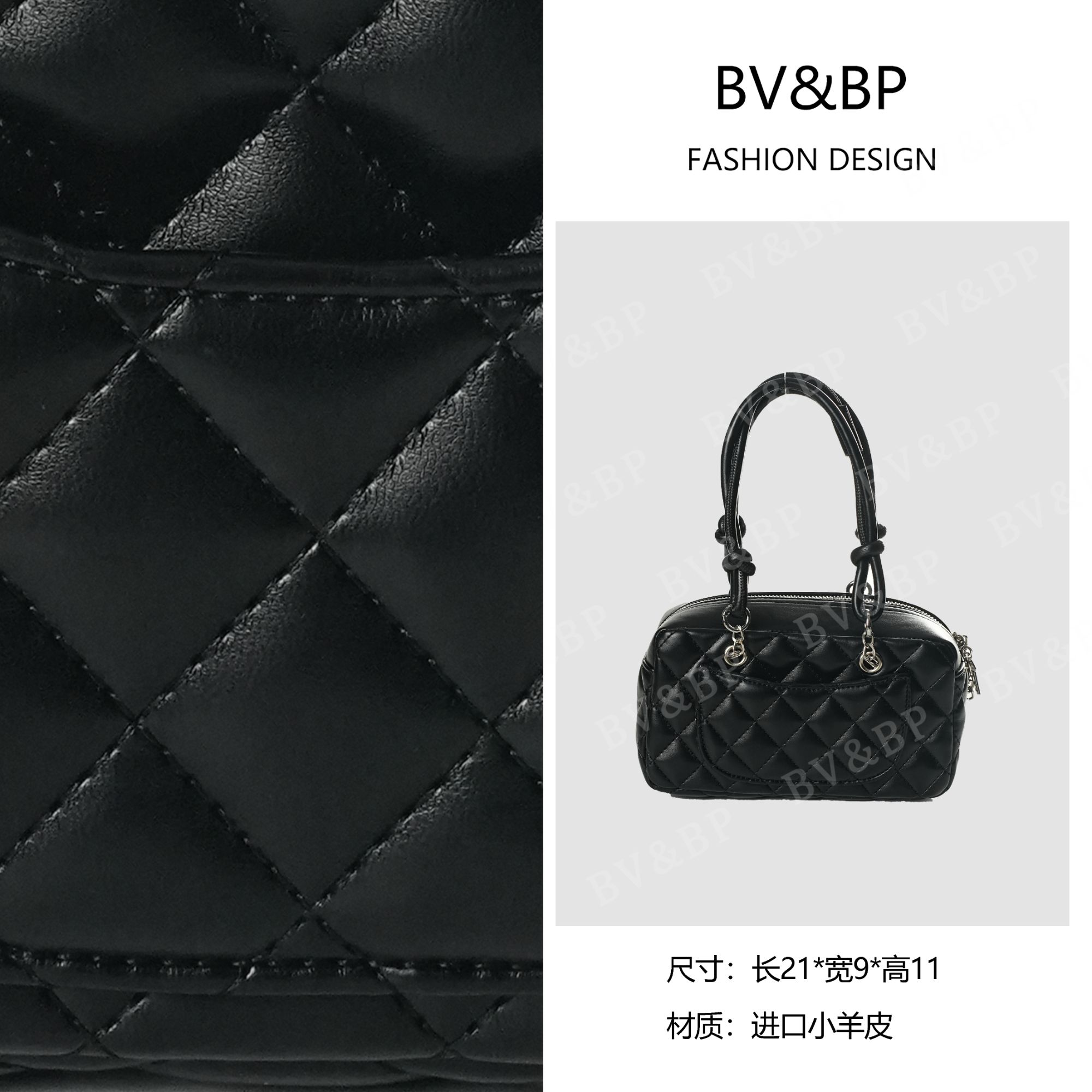 XYINGJIE原创设计【中古款】菱格纹手拎女式包保龄球BNT-312黑色