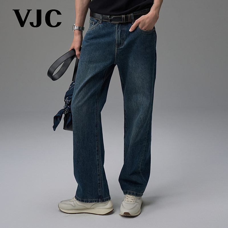 VJC/威杰思2025秋新款男装水洗磨白时尚潮流牛仔裤复古D25CO3709