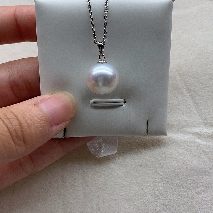 海水珍珠18K金镶嵌吊坠(不含链)海水冷光澳白吊坠12mm