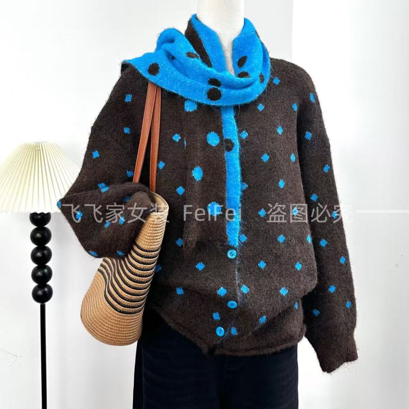 飞飞家~波点美拉德！！无敌显白~韩系氛围感#毛衣秋冬潮T171咖