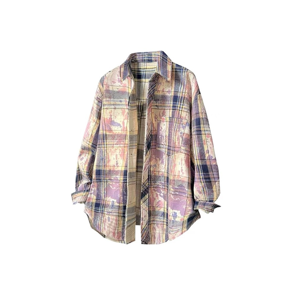 B5长袖衬衫2025新款潮流复古扎染上衣宽松衬衣服男装