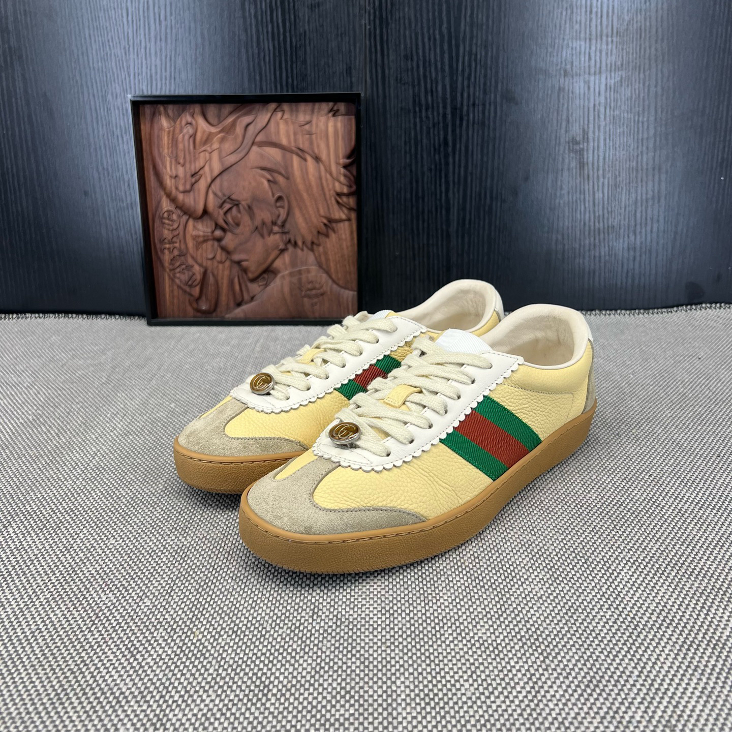 95新 GUCCI/古驰 38码G74 Web德训 黄绿红CH22569二手