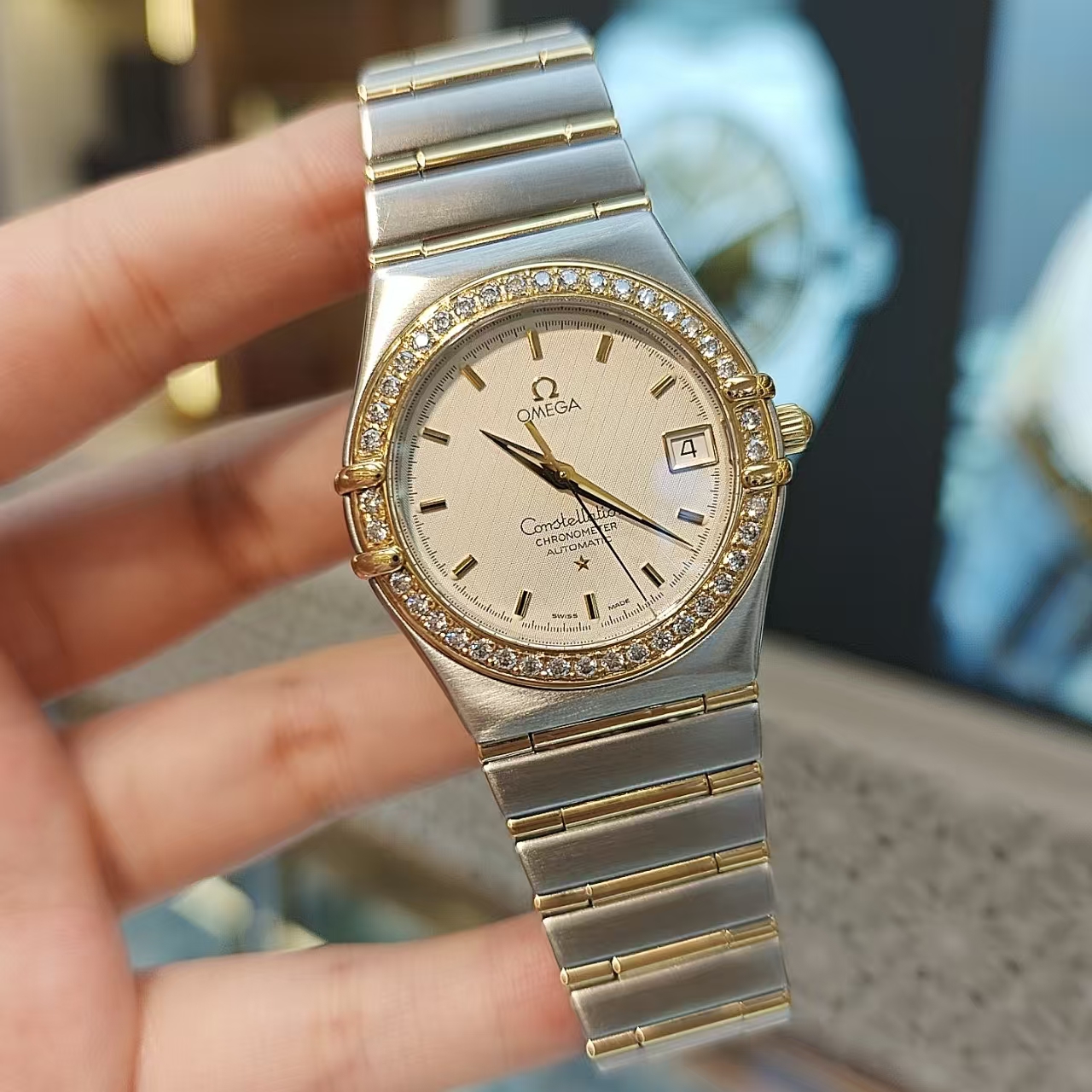 99新 Omega/欧米茄 星座/35.5mm/男表/机械/间金/经典/钻石