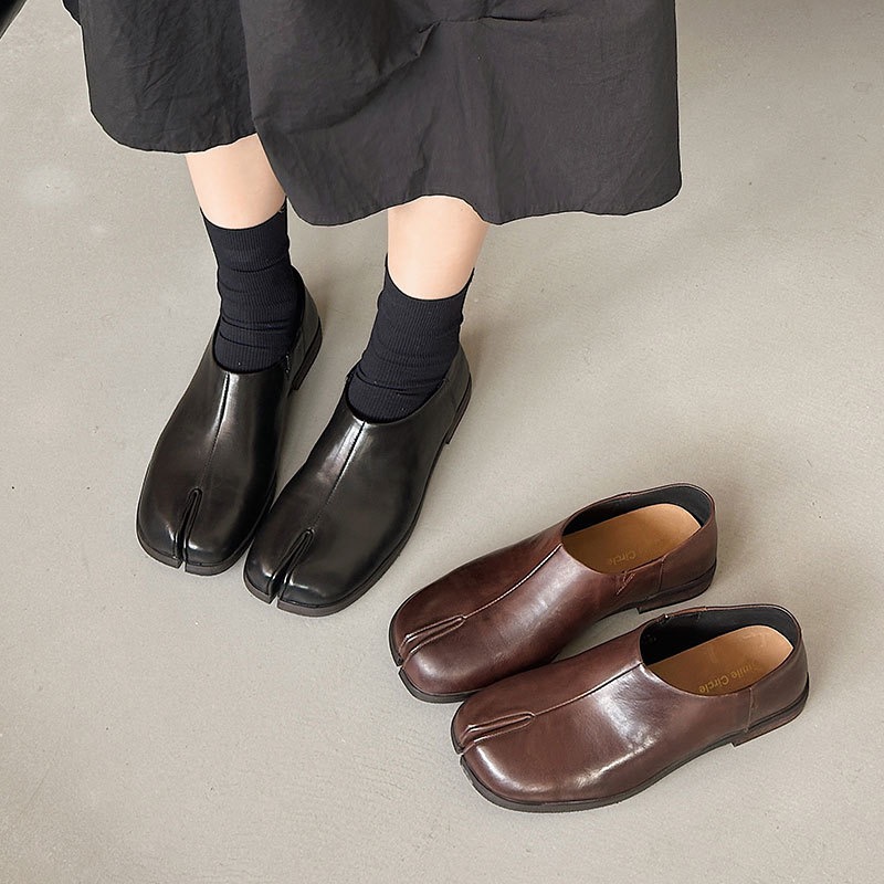 分趾鞋复古黑色皮鞋女款时尚羊皮【高级定制分趾】2025真皮女鞋