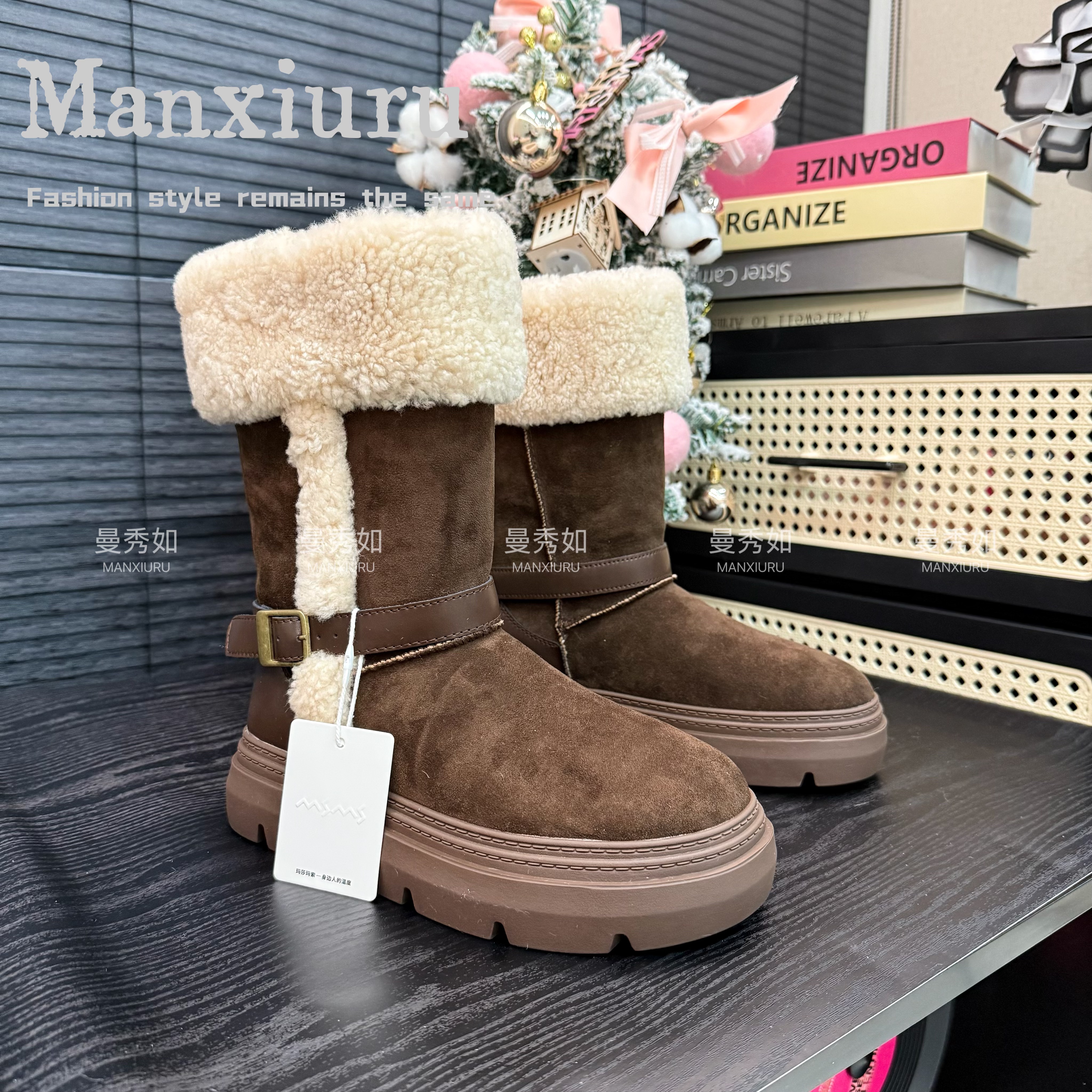 【曼曼】2025冬新款时尚洋气大棉时装靴圆头厚底纯皮女靴-79-286