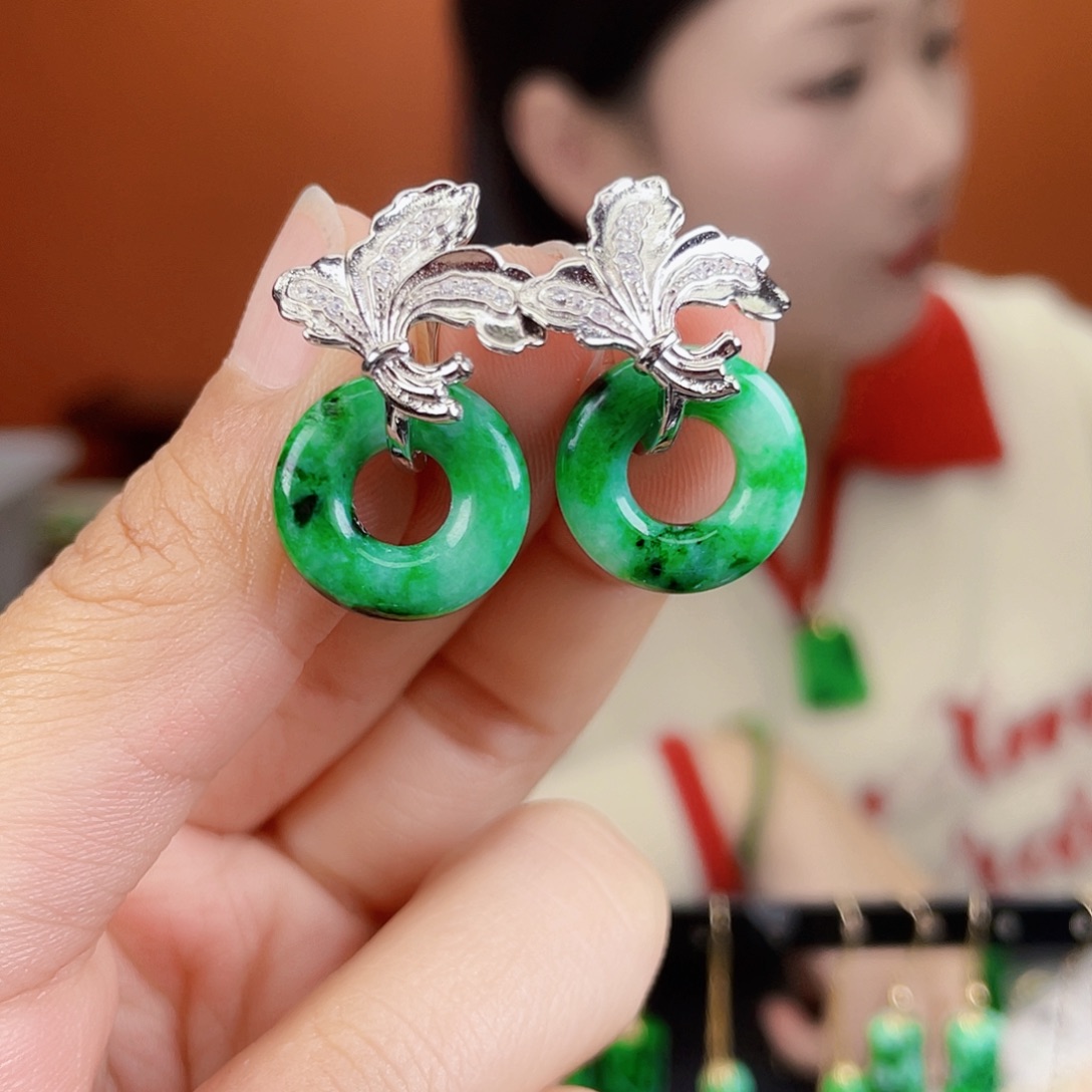 翡翠银S925镶嵌耳饰