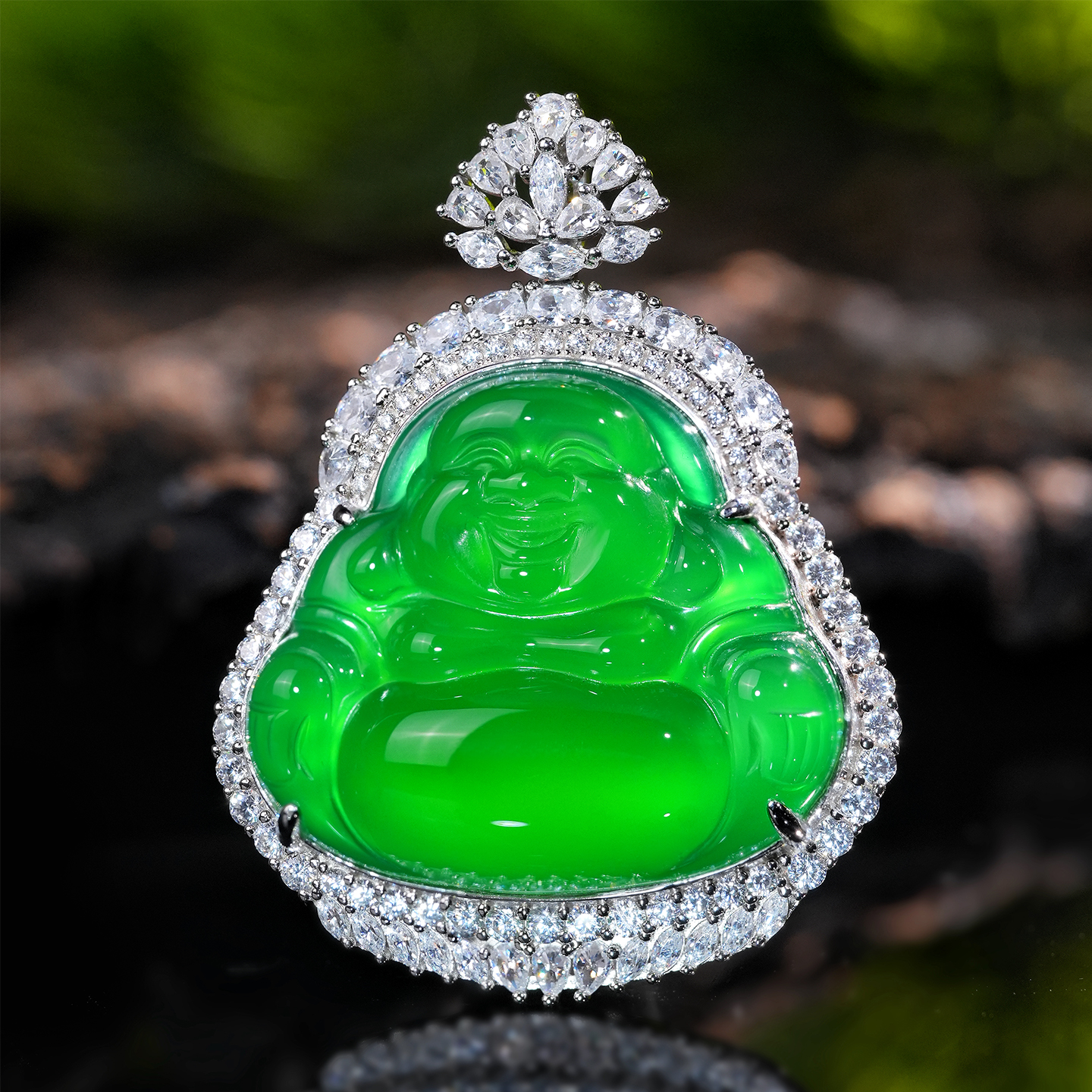 VISING珠宝马料绿玉髓新款大佛公吊坠项链毛衣链百搭国风新中式