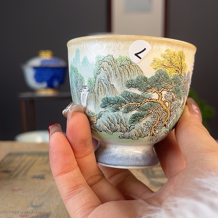 摆件景德柴烧茶杯多人