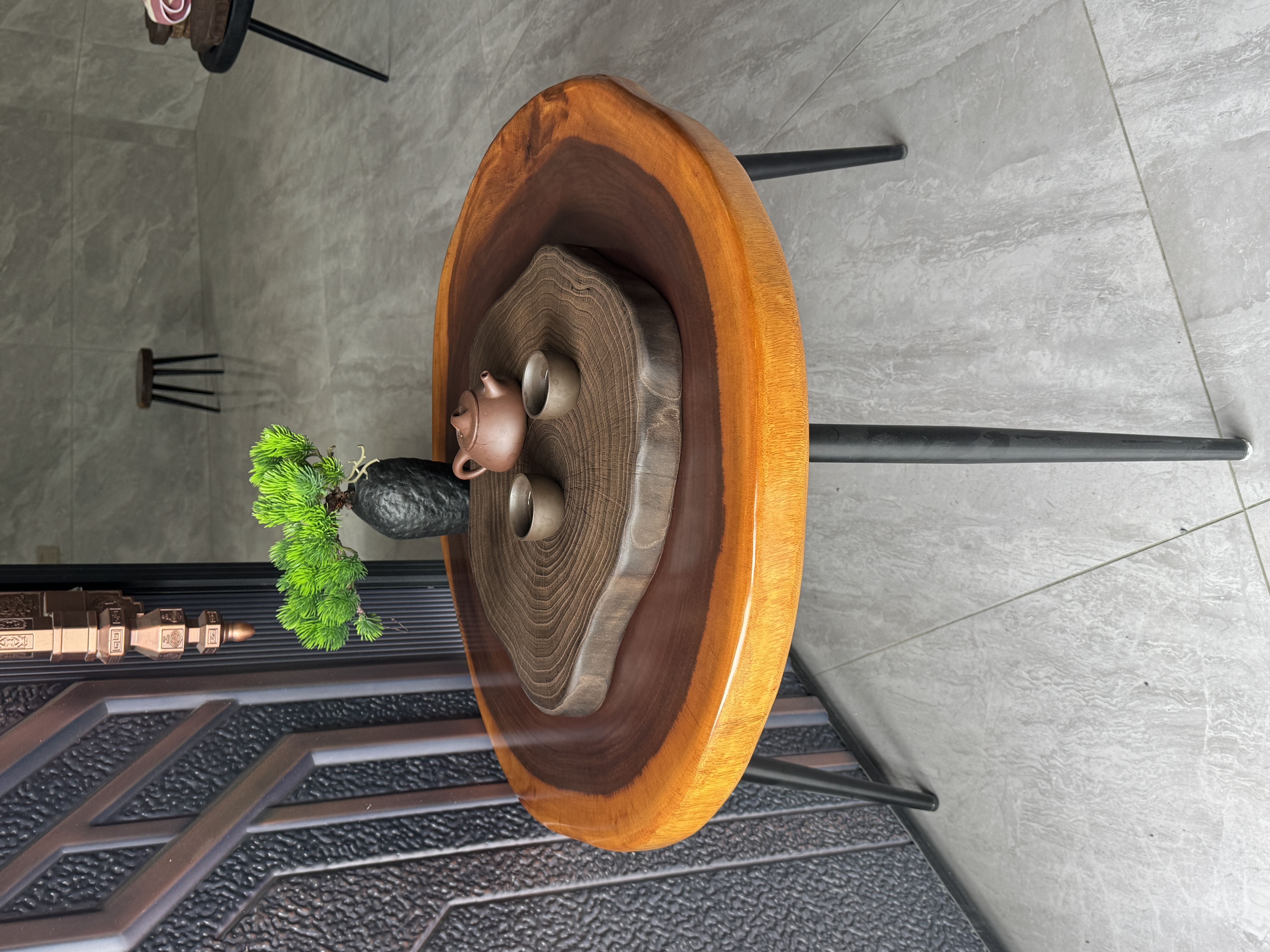 北欧原木餐桌桌椅中式酒店圆形桌子轻奢角几复古